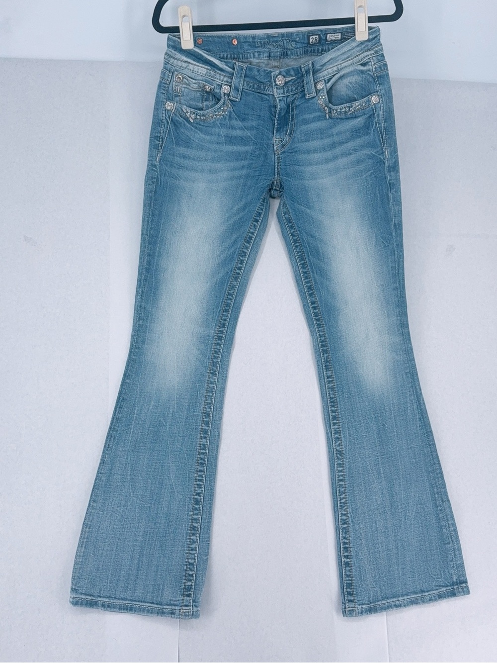 Miss Me Light Blue Boot Cut Jeans Light Wash Thick Stitch size 28